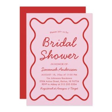 Wavy Modern Curvy Bold Pink and Red Bridal Shower Invitations