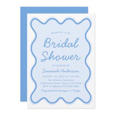 Wavy Modern Curvy Bold Squiggle Blue Bridal Shower Invitations