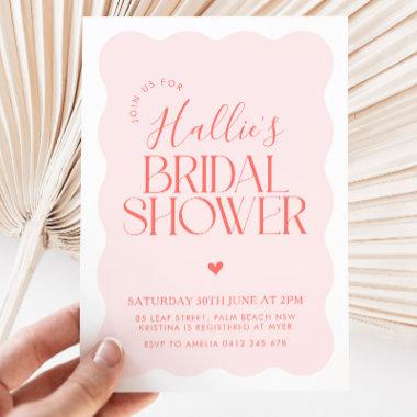 Wavy Modern Curvy Red Pink Bridal Shower Invitations