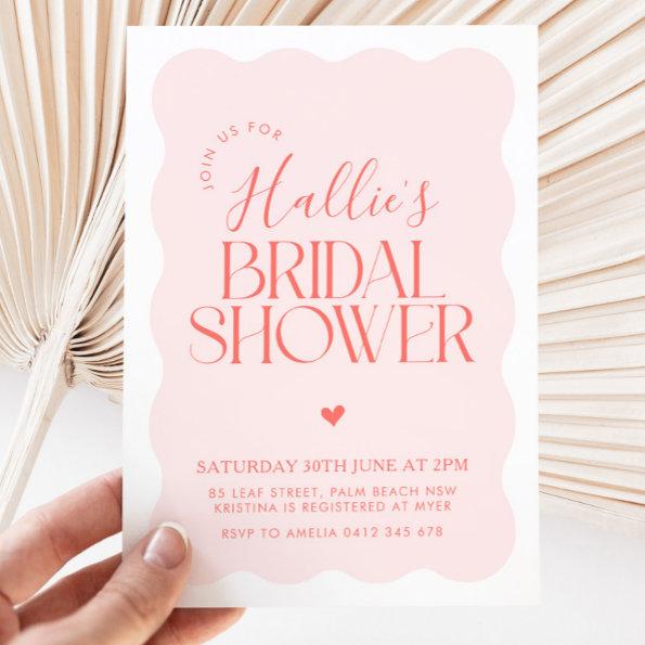 Wavy Modern Curvy Red Pink Bridal Shower Invitations