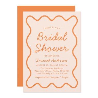 Wavy Modern Curvy Retro Peach Fuzz Bridal Shower Invitations