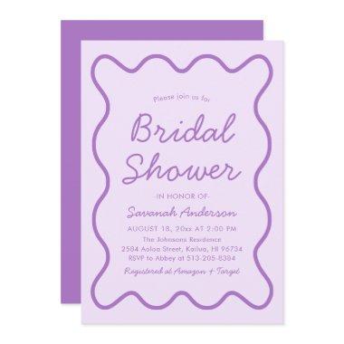 Wavy Modern Curvy Squiggle Purple Bridal Shower Invitations