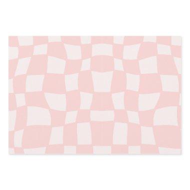 Wavy Pink And Purple Checkered Pattern Wrapping Paper Sheets