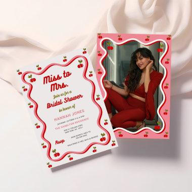 Wavy Retro Cherry Valentine Bridal Shower Invitations