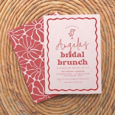 Wavy Retro Pink & Red Groovy Modern Bridal Brunch