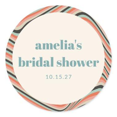 Wavy Stripes Aqua Peach Custom Bridal Shower Classic Round Sticker