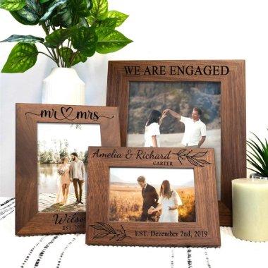 We Are Engaged Rustic Photo frame with Names Engraved Frames