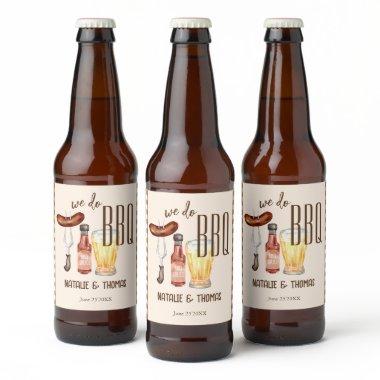 We do BBQ barbecue  couples shower Beer Bottle Label