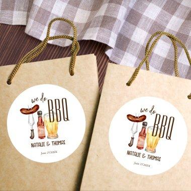 We do BBQ barbecue  couples shower Classic Round Sticker
