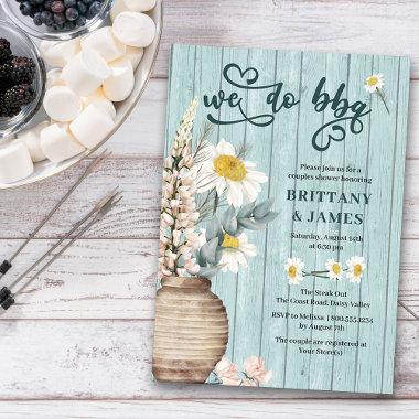 We Do Bbq Daisy and Coastal Wood Couples Shower Invitations