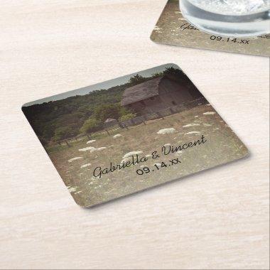 Weathered Barn Country Wedding Square Paper Coaster
