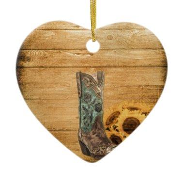 Weathered Western Country sunflower cowboy boot Ceramic Ornament