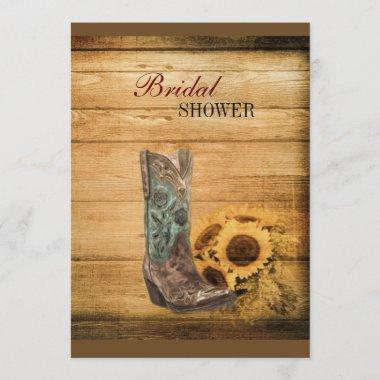 Weathered Western Country sunflower cowboy boot Invitations
