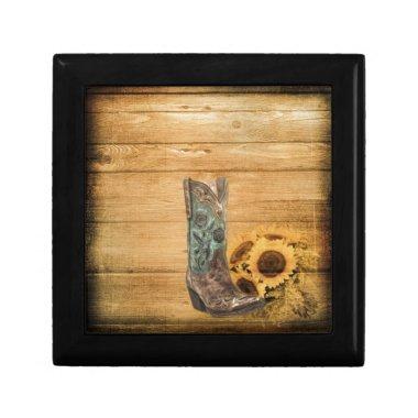 Weathered Western Country sunflower cowboy boot Jewelry Box