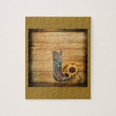 Weathered Western Country sunflower cowboy boot Jigsaw Puzzle