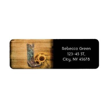Weathered Western Country sunflower cowboy boot Label