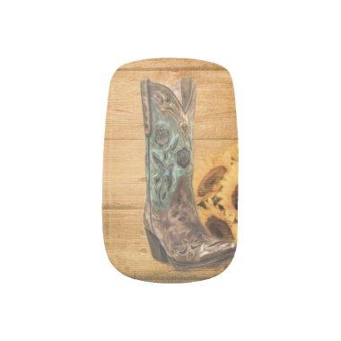 Weathered Western Country sunflower cowboy boot Minx Nail Wraps