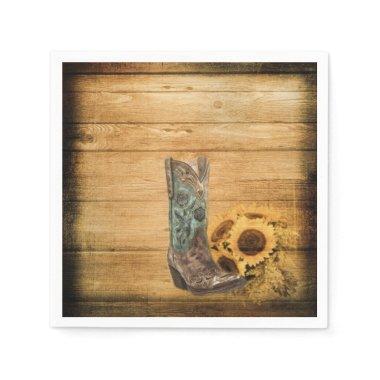 Weathered Western Country sunflower cowboy boot Napkins