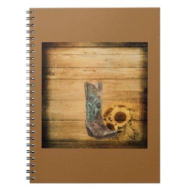 Weathered Western Country sunflower cowboy boot Notebook