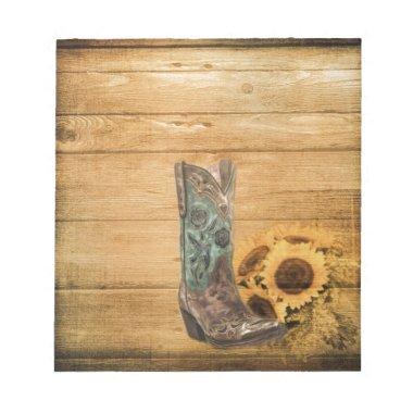 Weathered Western Country sunflower cowboy boot Notepad