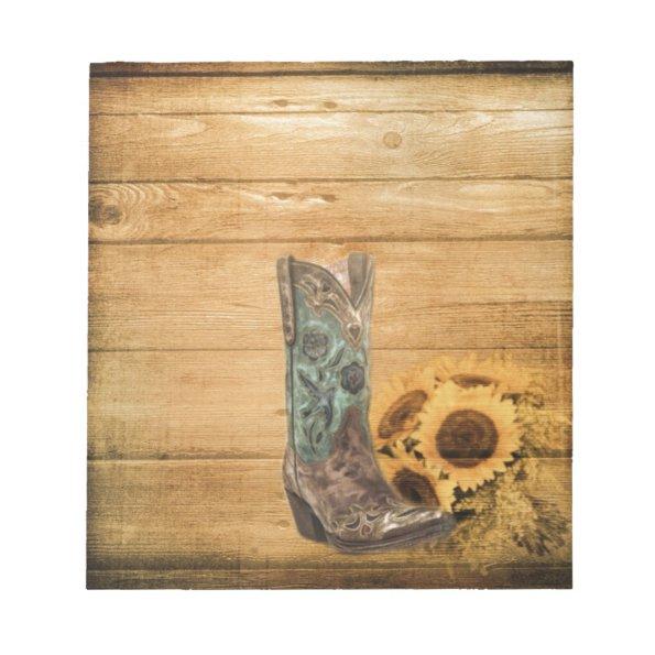 Weathered Western Country sunflower cowboy boot Notepad
