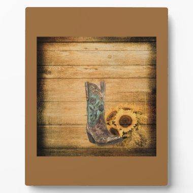 Weathered Western Country sunflower cowboy boot Plaque