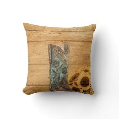 Weathered Western Country sunflower cowboy boot Throw Pillow