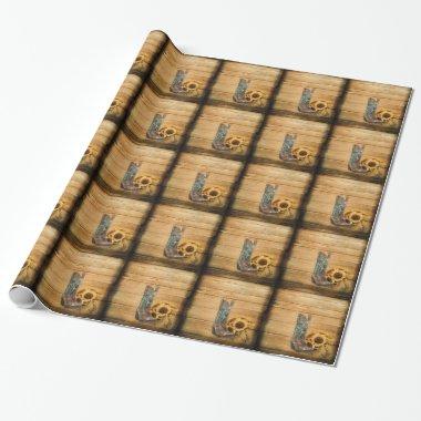 Weathered Western Country sunflower cowboy boot Wrapping Paper