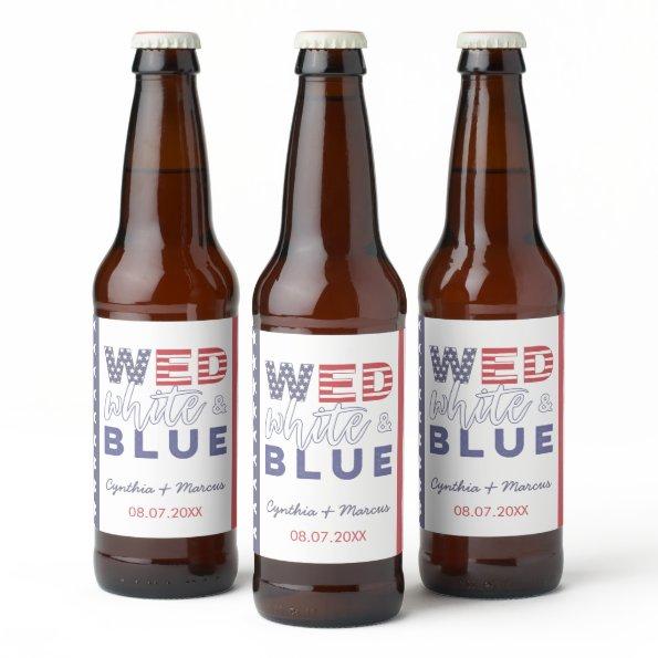 Wed White And Blue Informal Backyard Wedding Party Beer Bottle Label