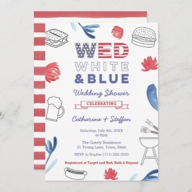 Wed White Blue BBQ Couples Shower Rehearsal Dinner Invitations