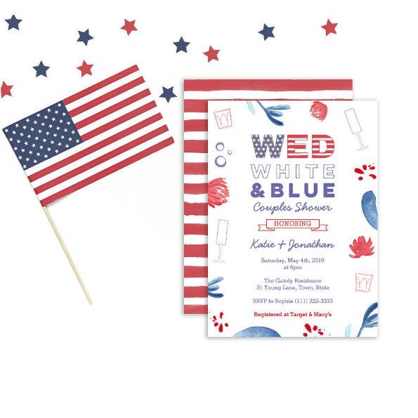 WED White Blue Couples Shower or Engagement Party Invitations