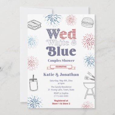 Wed White Blue Patriotic Couples Wedding Shower Invitations
