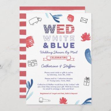 Wed White Blue Virtual Wedding Shower By Mail Invitations