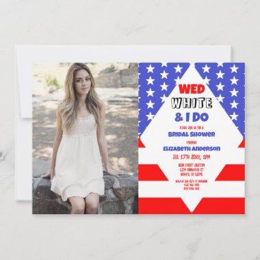 Wed, White & I Do Patriotic Bridal Shower Invitations