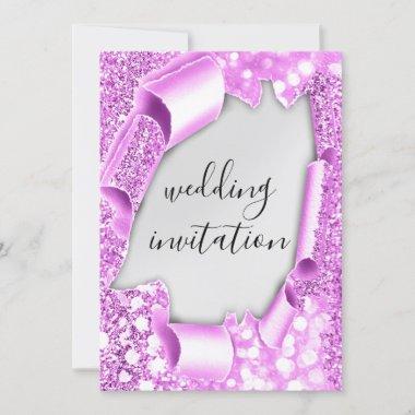Wedding 3D Cart Effect Elegant Silver Glitter Pin Invitations