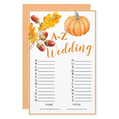 Wedding A-Z Fall Pumpkin Bridal Game