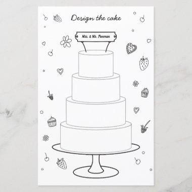 Wedding Activity Colouring Design Cake Page