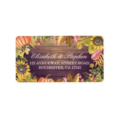 Wedding Address Autumn Maple Leaves Pumpkins Wood Label