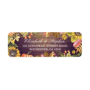 Wedding Address Autumn Maple Leaves Pumpkins Wood Label