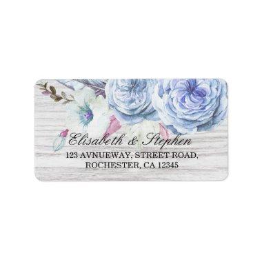 Wedding Address Boho Flowers Feathers Rustic Wood Label
