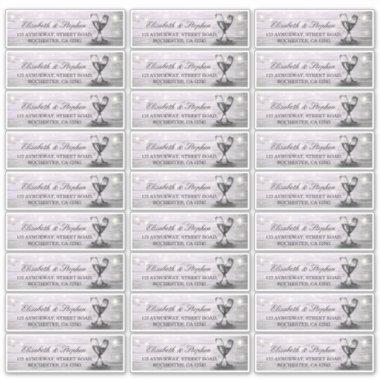 Wedding Address Champagne Glass Wood String Lights Sticker