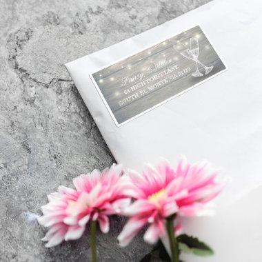 Wedding Address Champagne Glass Wood String Lights Sticker
