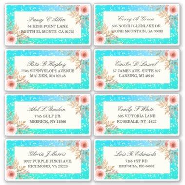 Wedding Address Label Modern Pink Floral Teal Gold