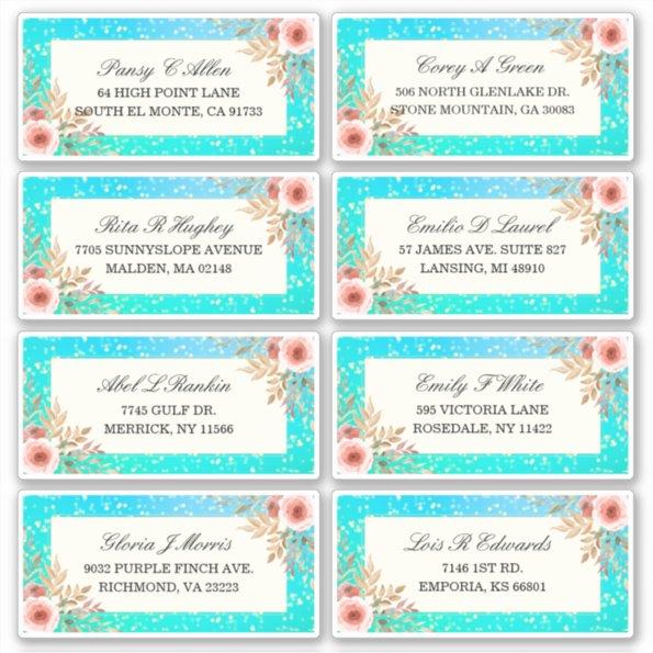 Wedding Address Label Modern Pink Floral Teal Gold