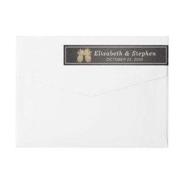Wedding Address Modern Black Gold Pineapple Couple Wrap Around Label