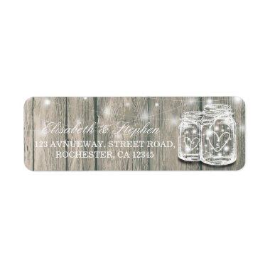 Wedding Address Rustic Wood Mason Jar String Light Label