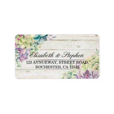 Wedding Address Watercolor Succulents Rustic Wood Label