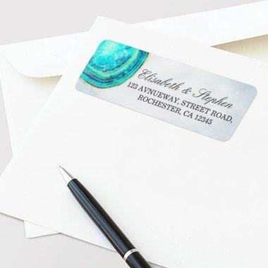 Wedding Address Watercolor Teal & Gold Agate Geode Label