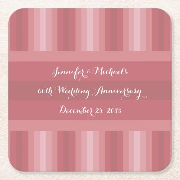 Wedding Anniversary Party  Dusty Rose Square Paper Coaster