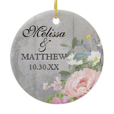 Wedding Anniversary Rustic Country Chic Floral Art Ceramic Ornament